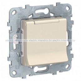 UNICA NEW РОЗЕТКА с заземл., со шторками, с крышкой, 16 А, 250 В, IP40, БЕЖЕВЫЙ