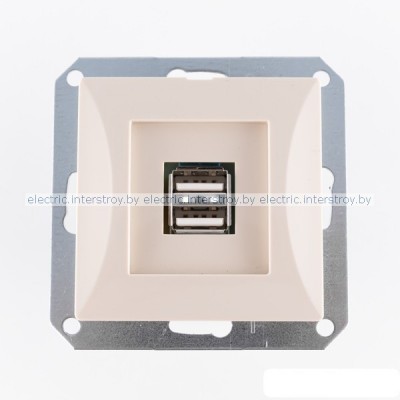 OPAL - Зарядное устройство с двумя USB Type A, 110_240V/5V, 1000mA, бежевый
